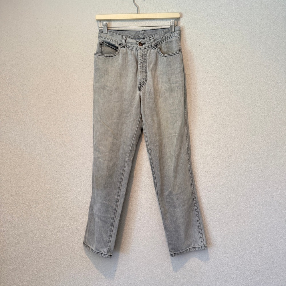 Vintage Sasson High Waisted Light Wash Grey Straight Leg Mom Jeans Womens